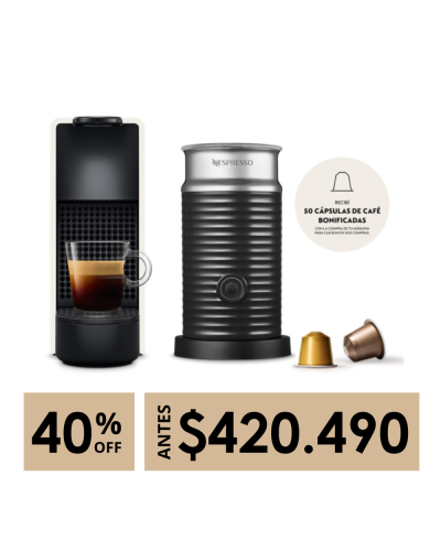CAFETERA NESPRESSO ESSENZA MINI RECTANGULAR BLACK + AEROCCINO (A3KC30-AR-BKNE2)